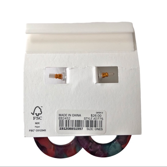 Madewell Oval Acetate Hoop Earrings red/navy multi NWT - Picture 5 of 5